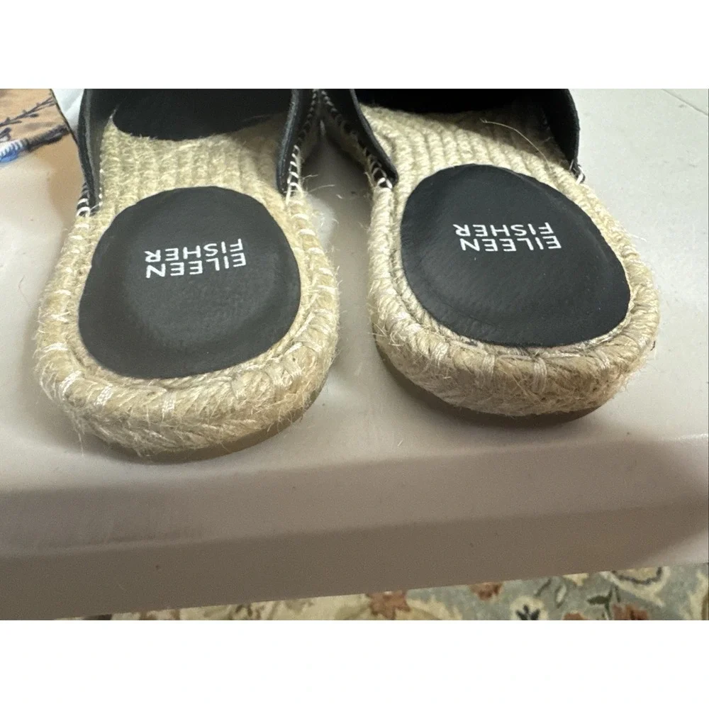 Eileen‎ Fisher Kai Tumbled Leather Black Espadrille Size 9.5 Excellent